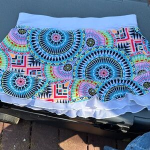 Sofibella Print Skirt White Waist Geometric Print Ruffle Skirt small